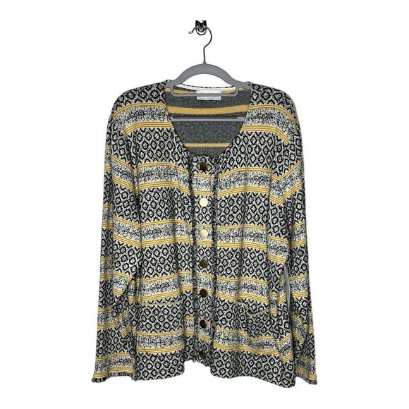 Skies are Blue Sweaters - Skies Are Blue Sweater Womens XXL Knit Cardigan Abstract Fringe Art To Wear Boho